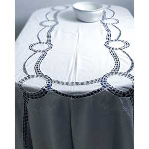 Mantel Rectangular Comercial de Lino con Encaje de Crochet, Bordado con Patrón de Rayas, Sin Arrugas, para Hoteles, Estilo Pietrochianese - Product Image 5