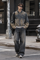 Veste en jean personnalisée pour homme OEM ODM Vente en gros Denim Western déchiré dégradé contrastant vieilli vintage avec fermeture éclair Streetwear