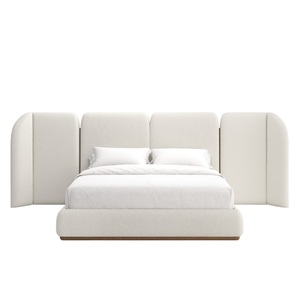 Lit king-size HEC Custom Midcentury Luxury, capitonné, avec structure en acier inoxydable et bois de teck, pour hôtels haut de gamme - Product Image 1