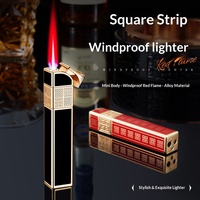 Nouveau briquet à gaz butane compact, portable, coupe-vent, flamme rouge, carré, long, rechargeable, vente en gros