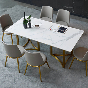 Puruo NUOVO Tavolo da Pranzo di Lusso per 6-8 Persone con Base in Acciaio Dorato Spazzolato e Piano in Marmo - Product Image 3