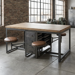 Industrial Foldable Cast Iron & Solid Wood <b>Dining</b> Room Furniture 4 Seater Swing <b>Dining</b> <b>Table</b> with Stool Apartment-Friendly - Product Image 3