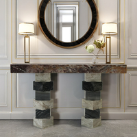Table d'entrée en pierre naturelle de luxe moderne, console d'entrée en marbre noir