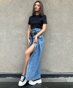 Robe en <span class=keywords><strong>Jean</strong></span> à poches pour femme, boutons bleus, <span class=keywords><strong>jupe</strong></span> longue en <span class=keywords><strong>Jean</strong></span> délavée - Product Image 4