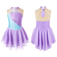 6-16 Costume de danse contemporaine Performance Wear Strass Paillettes Floral Patchwork Robe de danse de patinage