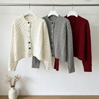 Nouvelle Collection Automne Hiver 2026 – Cardigan Court en Maille Torsadée pour Femme, Col Rond, Boutons Colorés, Taille Unique, Coupe Décontractée, Idéal au Quotidien