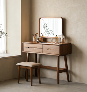 Table de toilette minimaliste de style vintage en bois massif pour la chambre principale : <span class=keywords><strong>Coiffeuse</strong></span> tout-en-un <span class=keywords><strong>avec</strong></span> <span class=keywords><strong>miroir</strong></span> et bureau - Product Image 6