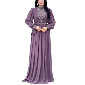 На заказ исламское Ближневосточное арабское мусульманское скромное вечернее платье из Дубая со стразами