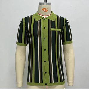 Camisa <span class=keywords><strong>Polo</strong></span> de Punto a Rayas Transpirable de Verano para Hombre, Camisas de Punto Informales de Manga Corta con Botones y Bolsillo - Product Image 4