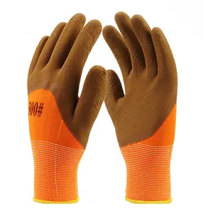 Winter warm work Gloves orange terry cotton liner latex foam for construction winter safety work gloves