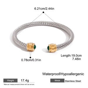 Brazalete de Malaquita Verde, Chapado en Oro de 18K, Acero Inoxidable, Brazalete Minimalista - Product Image 6