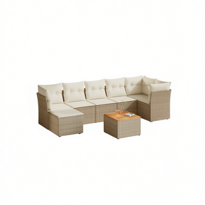 Ensemble de canapés de jardin en rotin beige avec coussins en mousse haute densité, mobilier d'extérieur au design contemporain, résistant à l'eau et aux UV - Product Image 1
