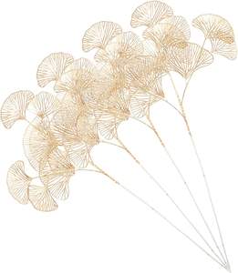 Nouveautés en promotion : 3 fourchettes de fleurs artificielles en forme de feuille de Ginkgo Biloba dorée en vrac pour la décoration intérieure - Product Image 1