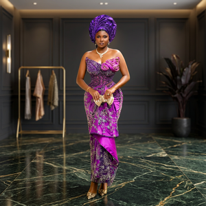 Pañuelo de Cabeza Africano de Alta Gama, con Cuentas de Poliéster, Estampado en Serigrafía, Motivos Florales, Transpirable, Talla Grande, para Ceremonias Nupciales - Product Image 3