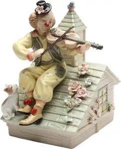 Ceramica clown figurine Pagliaccio con Violino Musicale Figurine di Ceramica, 6-1/4-Inch