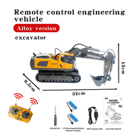 Mainan Excavator RC Alloy 1:20 2.4Ghz 11 Saluran, Truk Remote Control, Set Penggali dengan Musik dan Suara, Konstruksi RC