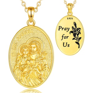 Vente en gros Prix 925 Sterling Silver Plaqué Or Saint Joseph Pendentif Ovale Religieux Spirituel Bijoux Collier pour Hommes - Product Image 1