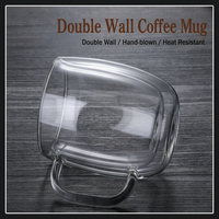 Vente en gros de tasses à café en verre borosilicate à double paroi, 350 ml, 450 ml, tasse à boisson isolée thermiquement, transparente