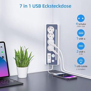 ปลั๊กพ่วงมาตรฐานยุโรป GS/CE 4 ช่อง พร้อมเต้ารับแบบทาวเวอร์ มีพอร์ต USB 3 ช่อง ป้องกันไฟกระชากและไฟเกิน สำหรับใช้งานกับแล็ปท็อป - Product Image 3