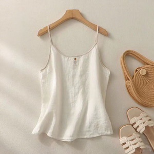 Camisola marrón <span class=keywords><strong>para</strong></span> mujer, Top <span class=keywords><strong>de</strong></span> verano sin mangas con cuello en V, Vestido con <span class=keywords><strong>tirantes</strong></span>, <span class=keywords><strong>blusa</strong></span> bohemia <span class=keywords><strong>de</strong></span> lino y algodón con bordado, Top informal <span class=keywords><strong>para</strong></span> <span class=keywords><strong>dormir</strong></span> - Product Image 1