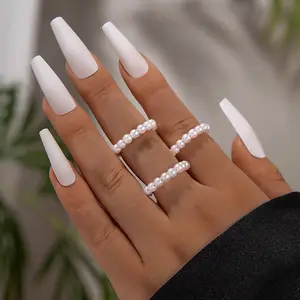 3 pçs/set Mulheres Elegância Francesa Frisada Split Ring Set Imitação De Pérolas Anéis Set para As Mulheres Boho Frisada Knuckle Anel