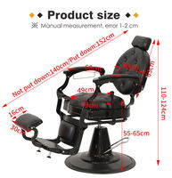 Fauteuil de Barbier Vintage en Cuir Noir avec Pompe Hydraulique Réglable, Base en Acier Inoxydable, Rotation à 360 Degrés, Idéal pour Salons de Beauté et Écoles