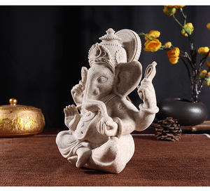 砂岩樹脂インド象の幹の富の神の装飾品インドの神の禅仏像彫刻タイのポーチテーブルの装飾 - Product Image 2