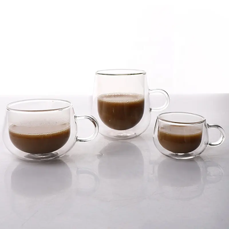 Doppelwandige isolierte Tasse mit Griff Klarglas Moderner Kaffee Americano Latte Espresso Cappuccinos Becher Doppelwandiger Glas becher