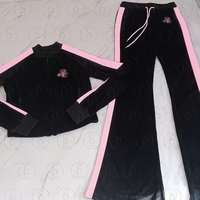 Setelan Olahraga Wanita Pria Unisex Bahan Beludru Polos Resleting Logo Bordir Model Longgar Jaket Celana Jogger Dua Potong