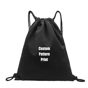 Custom Logo Promotion Dust Proof Natural Semi White Cotton Linen Black 10OZ 12OZ Canvas Custom Drawstring Tote Sack Bag Backpack