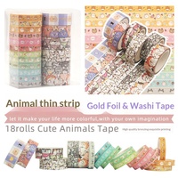 Papier japonais double face en acrylique pour estampage à chaud, animaux mignons de dessins animés, bandes fines, ruban décoratif DIY