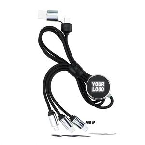 สายชาร์จโทรศัพท์แบบหลายพอร์ต 3 in 1 พร้อมไฟ LED ส่องสว่าง โลโก้เรืองแสงตามสั่ง ของขวัญส่งเสริมการขาย - Product Image 1