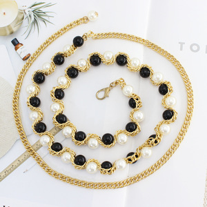 Cinturón de Metal para mujer, cinturón dorado sencillo con colgante de perlas y diamantes de imitación para fiesta de boda - Product Image 3