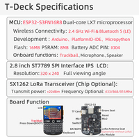 Placa de Desarrollo LILYGO T-Deck ESP32-S3, 16MB Flash, Pantalla LCD de 2.8'', Teclado, Trackball, Altavoz, WIFI Integrado, Meshtastic