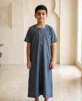 CCY Maroc Enfants Garçons Thobe Brodé Musulman à Manches Courtes Qamis Jubba Robe Moyen-Orient Aïd Abaya Vêtements de Fête pour Enfants