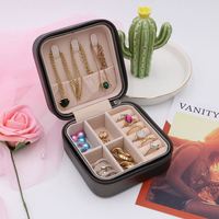 Étui de rangement pour bijoux en cuir PU de forme carrée portable avec fermeture à glissière, petite boîte de voyage 10x10x5cm