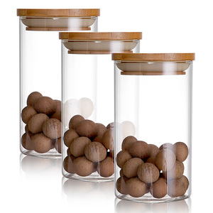 Glass Jar With Bamboo Lid Storage AIHPO22 250ml Storage Bottles Jars Food Storage Container With Airtight Bamboo Lid Borosilicale Clear Glass Jar