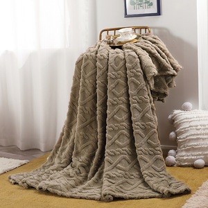 Couverture épaisse en flanelle <span class=keywords><strong>Sherpa</strong></span> épaissie rayée de couleur unie de <span class=keywords><strong>grande</strong></span> <span class=keywords><strong>taille</strong></span> en tricot floue - Product Image 2