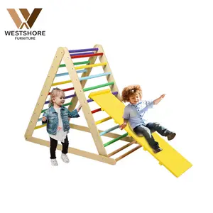 Triangolo in legno Montessori Color Piklers con rampa regolabile in altezza Baby Climbing Triangle Toys Gym Indoor Playground Pickler