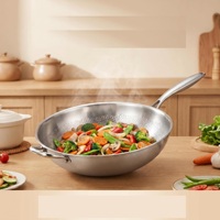 Wok en titane, acier inoxydable martelé motif écaille de poisson, poêle à frire antiadhésive non revêtue 3 couches, pour cuisson domestique, vente en gros