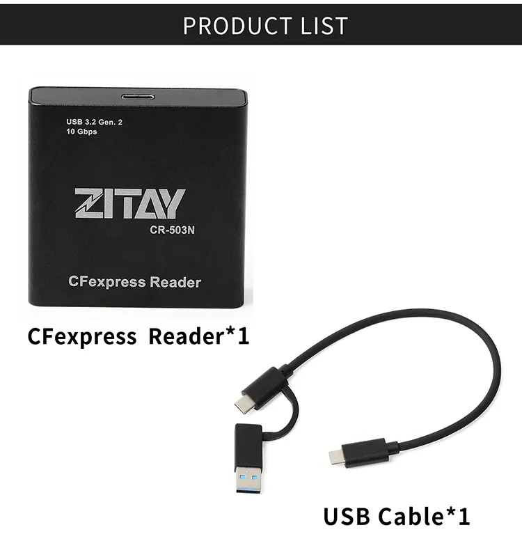 قارئ بطاقات ذاكرة من ZITAY طراز CFexpress B قارئ بطاقات ذاكرة من النوع B من CFexpess مع منفذ USB 3.2 Gen 2 10Gbps متوافق مع Thunderbolt 3 USB3.1