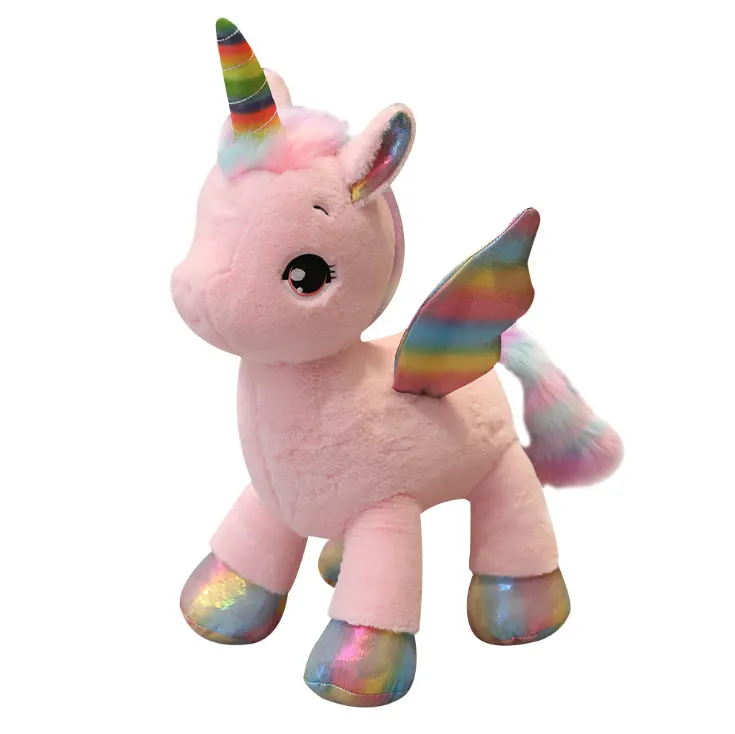 Fantastis Pelangi Bersinar Sayap Boneka Unicornio Boneka Mainan untuk Anak Perempuan Unik Tanduk Warna-warni Kaki Raksasa Unicorn Mainan Mewah