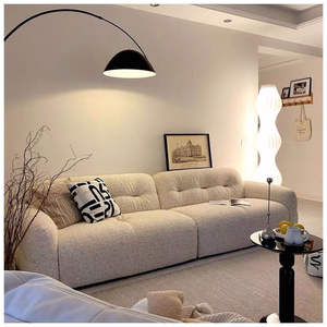 Sofá de Tela Vintage para Sala de Estar, Estilo Francés, Color Crema, con Diseño de Nieve y Lana de Cordero - Product Image 1