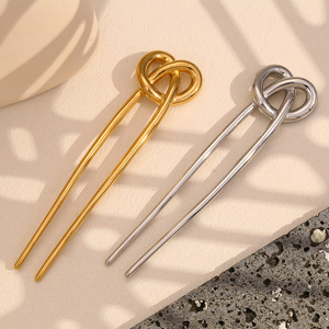 18K in acciaio inox ragazza moda fermacapelli accessori per ragazze donne forchetta per capelli 18k placcato oro nodo gioielli forcina per capelli - Product Image 1