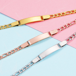 Pulsera <span class=keywords><strong>de</strong></span> acero inoxidable chapado en <span class=keywords><strong>oro</strong></span> <span class=keywords><strong>de</strong></span> 18k para niños, chapa personalizada con nombre, sello en blanco, barata - Product Image 2
