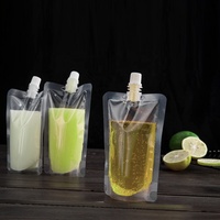 Pochettes transparentes de qualité alimentaire avec bec verseur et impression couleur pour l'emballage de liquides, jus, lait, boissons, sucre et recharge