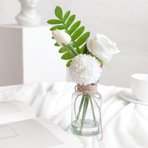 Boules <span class=keywords><strong>de</strong></span> chrysanthème <span class=keywords><strong>rose</strong></span> tulipe blanche fleurs artificielles dans un vase avec fausse <span class=keywords><strong>eau</strong></span> pour la remise des diplômes fête des mères décoration du nouvel an - Product Image 4