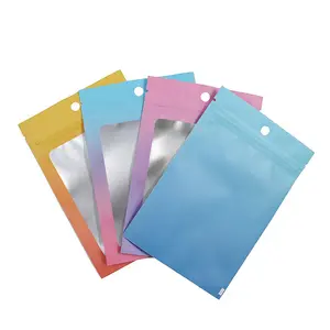 Colorido papel de aluminio holográfico Zip Lock pequeño embalaje bolsa de regalo cremallera superior Mylar holograma bolsas de joyería