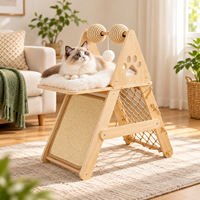Tour d'activités pour chat en bois en forme de A avec rampe à griffer, filet en corde et perchoir moelleux, conception personnalisée OEM ODM