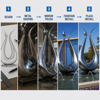 Sculpture Moderne Cygne Abstrait Poli Miroir en Acier Inoxydable, Ailes Courbes à Double Arche, Art de Soudure, Fontaine d'Eau pour Plaza, Hôtel, Monument